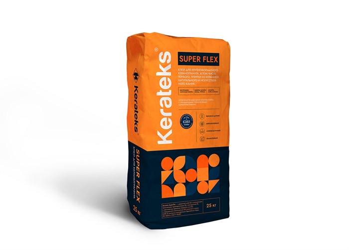 Цементный клей для керамогранита и плитки серый эластичный - "Kerateks Super Flex" (класс С2ТЕ S1), - фото 130120
