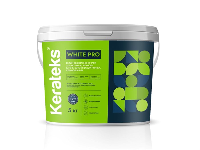 Цементный клей для керамогранита и плитки белый влагостойкий - "Kerateks White Pro" (класс С2ТЕ),5кг - фото 130121