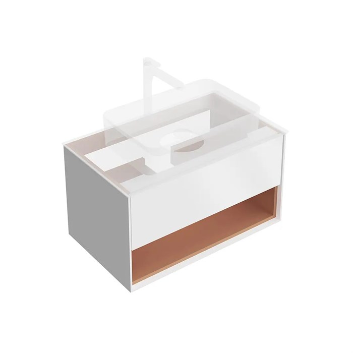 KMPMCb80MSh1 Тумба Plaza Modern/Плаза Модерн подвесная 80, нажимное открывание, 1 ящик, подсветка, белая матовая+сахара - фото 130127