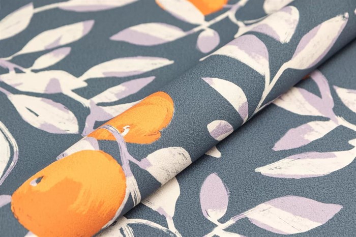 KM8503 Обои виниловые Шафран мотив,синий,  апельсины 1,06х10 (1, Т B) прямая стыковка - фото 131243