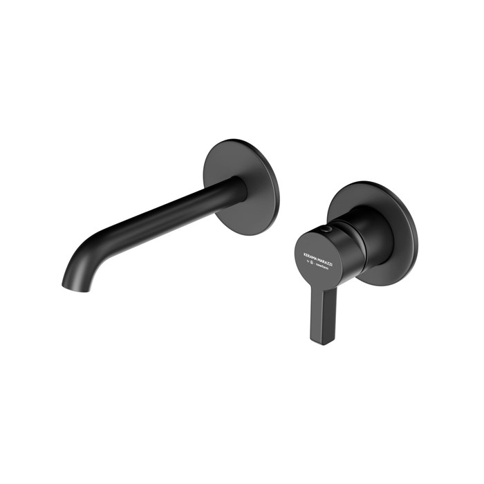 71028KM.01.093 Смеситель для раковины Linea/Линеа/Линеа однорычажный, настенный c внутр.частью, черный матовый - фото 131871