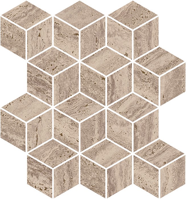 KMD2MSM017BR Декор Про Травертин мозаичный бежевый тёмный матовый обрезной 34,5x37x0,9 - фото 132687